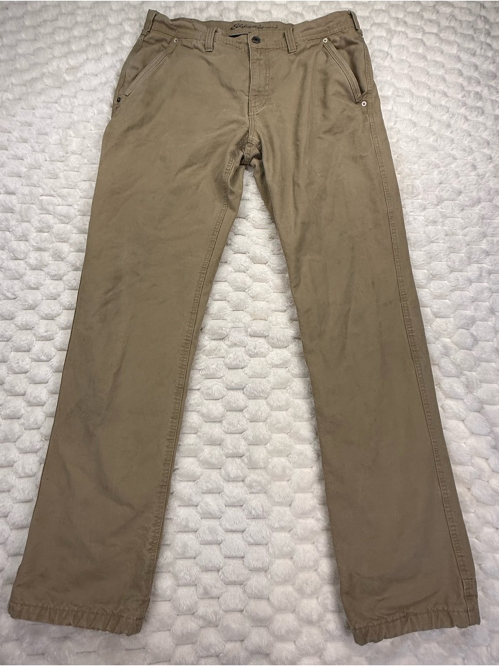 EDDIE BAUER LINED KHAKI  WORK PANTS 38X36 OUTERWEAR STRAIGHT CUT LEGS